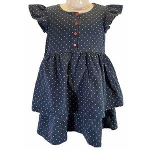 Polarn O. Pyret Blue White Red Polka Dot Sleeveless Ruffle Dress Size  4-6 110cm